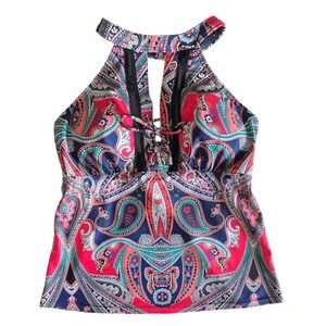 Venus Tankini Swimsuit Top Womens 6 Halter Lace Up Boho Paisley Beachwear Swim